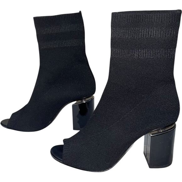 Alexander Wang Cat Mid Heel Peep Toe Sock Booties In Black   Size:  EU 37/US 7 - Picture 4 of 8